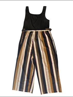 3XL Striped Wide Leg Jumpsuit Ribbed Top Boho